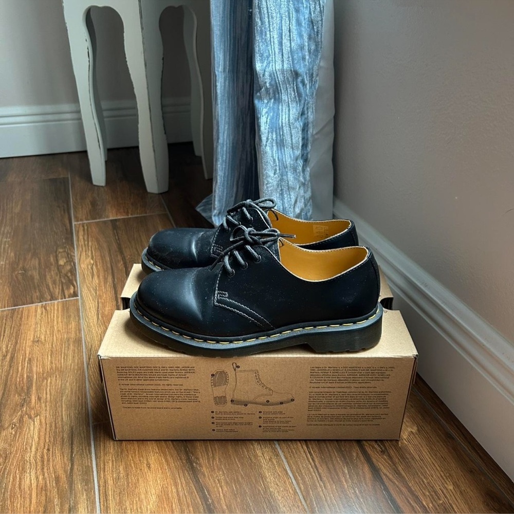 Dr. Martens Black Oxfords with Signature Yellow Stitching